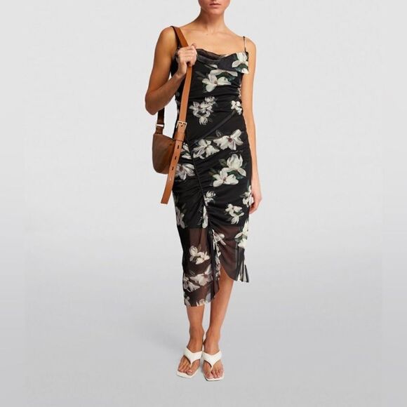 All Saints Ulla Alessandra Midi Black Dress Floral Bodycon Size 2 - Picture 8 of 16